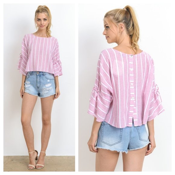 Evie Carche Tops - Pink And White Striped Top